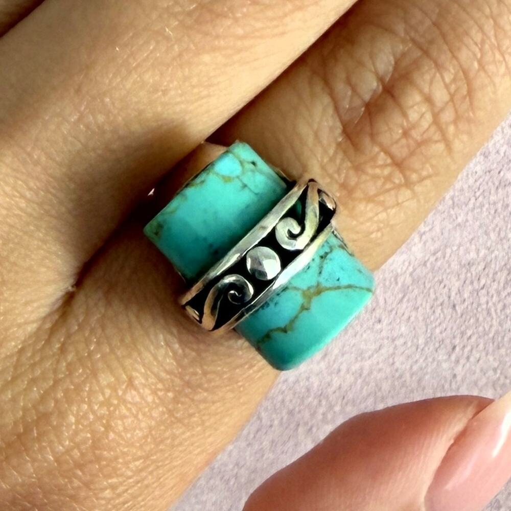 sterling silver chunky turquoise scroll ring size 6